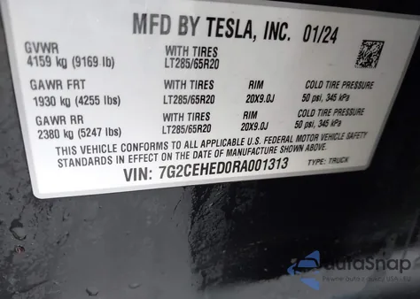 2024 Tesla Cybertruck All-Wheel Drive from USA, damaged, VIN 7G2CEHED0RA001313